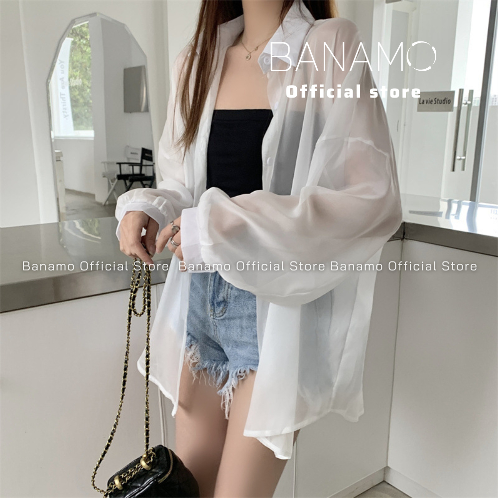 Áo voan tơ nữ Banamo Fashion Áo sơ mi voan mỏng dài tay mặc ở nhà đi chơi đi du lịch mùa hè 3930 | BigBuy360 - bigbuy360.vn