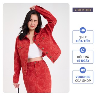 Áo Khoác Nữ Denim Dáng Rộng Scarlet Floral. Scarlet Floral Laser Oversized Denim Jacket - 122WN1044A4630