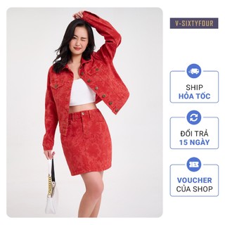 Chân Váy Chữ A Denim Scarlet Floral. Scarlet Floral Laser Denim Skirt V-SIXTYFOUR - 122WN1111A1630