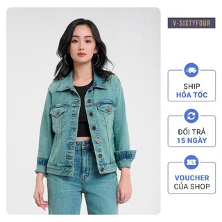 Áo Khoác Denim Nữ Dáng Rộng Dài Tay Nhuộm Xanh. Wide Fit Long Sleeve Denim Jacket in Blue Wash V-SIXTYFOUR - 122WD1044F3