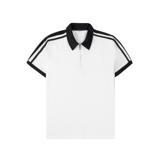 Áo Polo Ngắn Tay Nam Phối Sọc Vai GUSSET Khóa Kép Zip-up