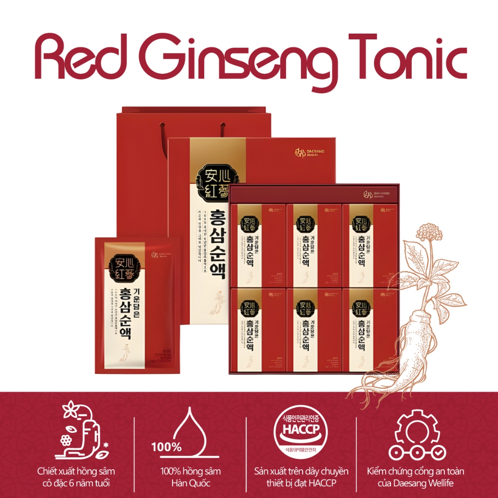 Nước hồng sâm dạng gói DAESANG WELLIFE Red Ginseng Tonic 50ml x 24 gói