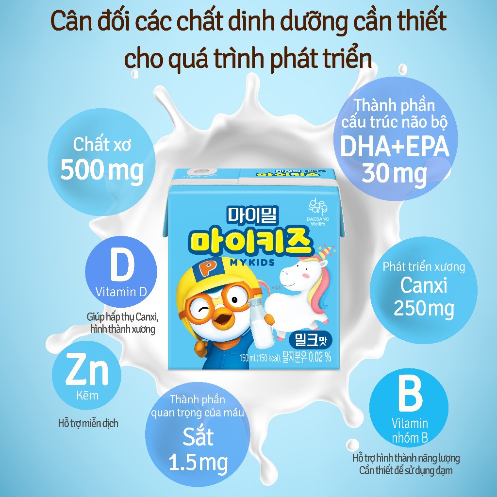 Thùng 24 hộp Sữa dinh dưỡng Mykids pororo vị sữa DAESANG WELLIFE mykids milk 150ml