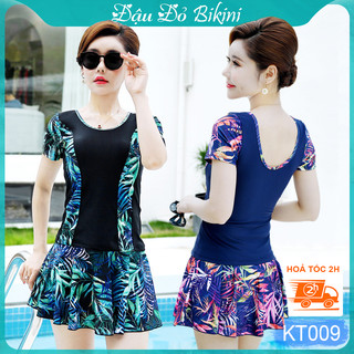 Đồ bơi trung niên cao cấp, chân váy lửng quần sooc đùi trong, áo tắm trẻ trung cho người lớn tuổi, cho mẹ và bà | KT009