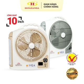 Quạt tích điện Honjianda dạng hộp 10 inch FL223/FL213 1-2 pin, 2 chế độ AC/DC tích hợp đèn LED hỗ trợ cúp điện