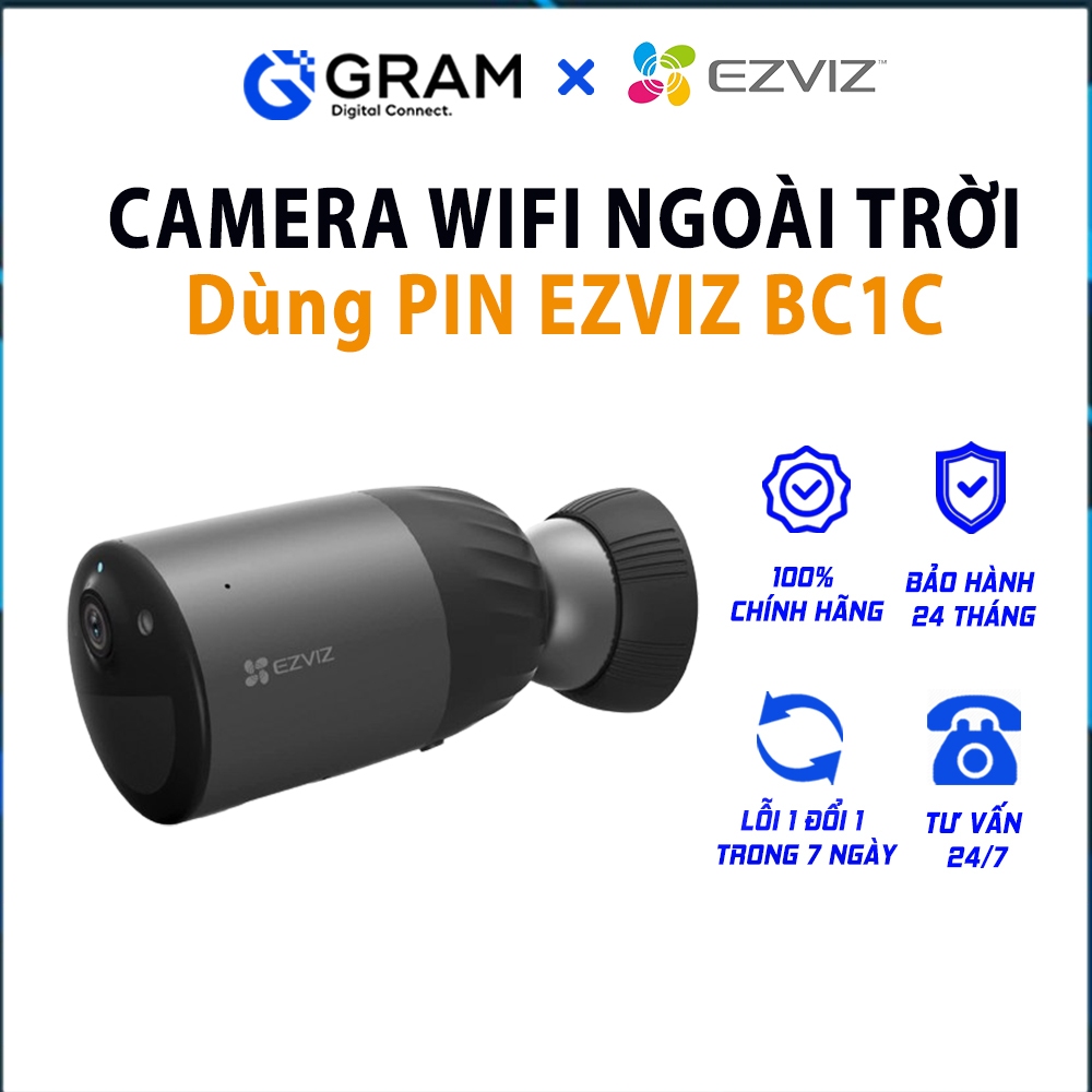 Camera WIFI ngoài trời dùng PIN EZVIZ BC1C 1080P, Có màu ban đêm, Đàm thoại 2 chiều, Bảo hành 2 Năm
