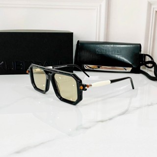 Kính mát nam nữ kuboraum 2235 gọng đa giác màu đen mắt nâu nhạt , màu đen tặng khăn