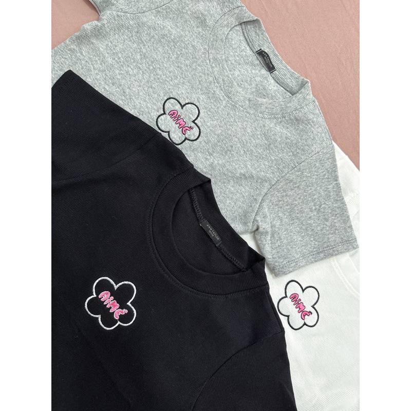Áo croptop nữ thêu AiMÉ thun gân co giãn dáng FIT body | BigBuy360 - bigbuy360.vn