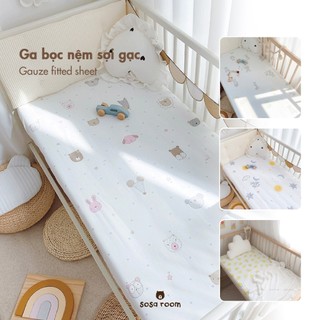 [4 mẫu] Ga drap bọc nệm cũi cho bé, sợi gạc 6 lớp, hoạ tiết dễ thương siêu thông thoáng