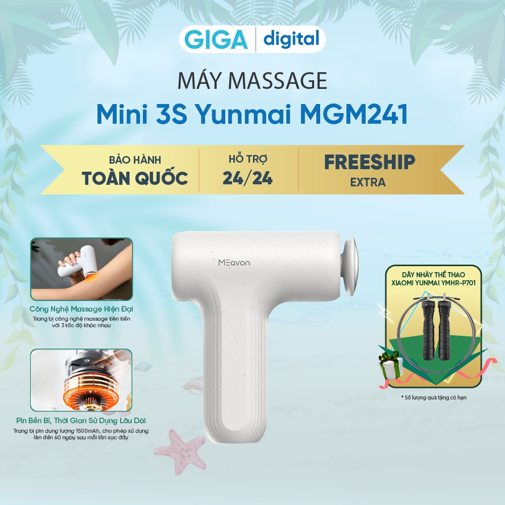 Máy Massage Mini 3S Yunmai MGM241 - Nhỏ gọn tiện lợi - Chế độ chườm nóng thư giãn - 4 đầu massage đi kèm