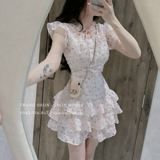 MẪU MỚI-Đầm xòe tiểu thư xốp hoa siêu xinh
