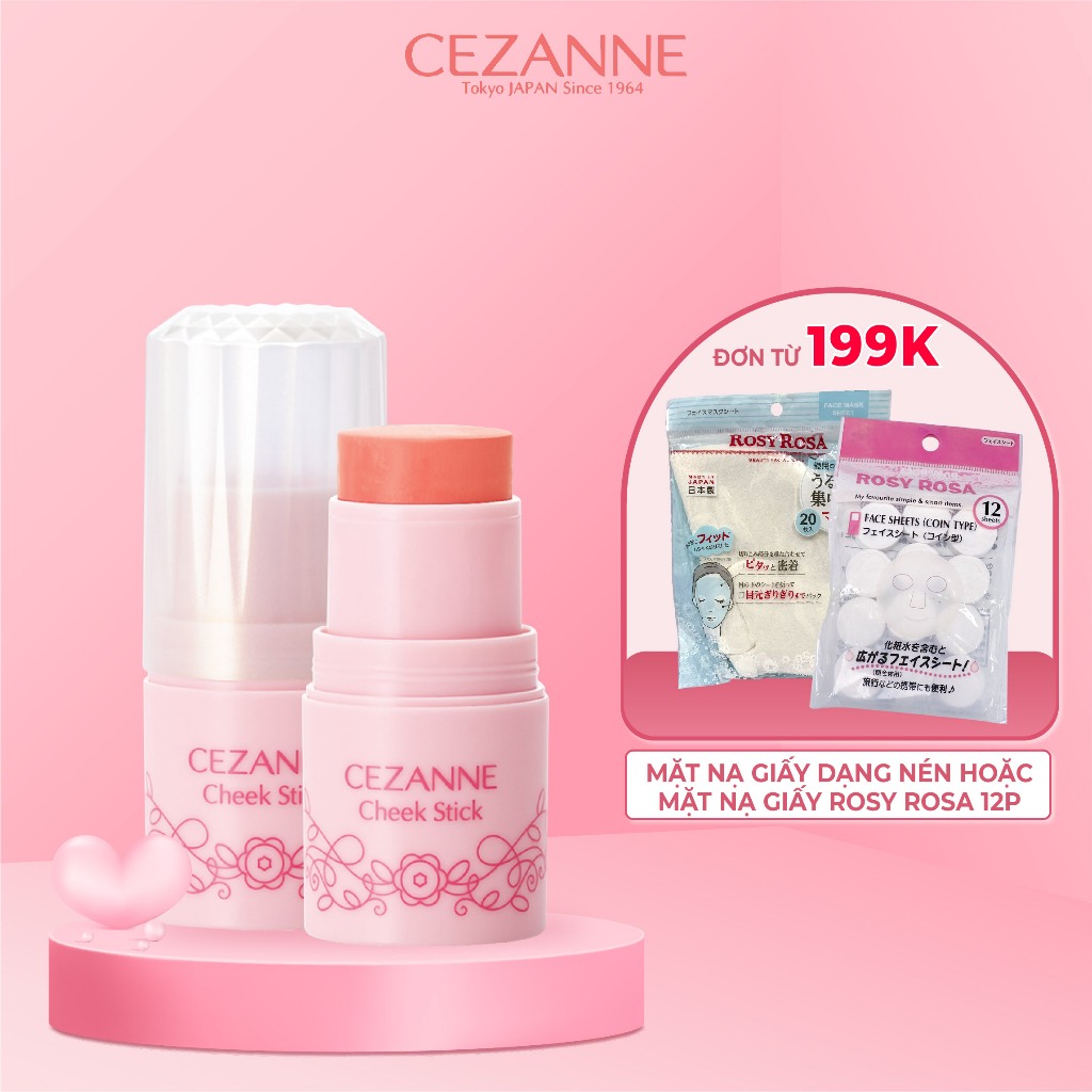 Phấn má hồng dạng thỏi Cezanne Cheek Stick lâu trôi màu đẹp 5g