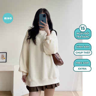 Áo Sweater Nỉ Hàn Cổ Tròn Mềm Mịn, Áo Thun SWT Dài Tay Có Lót Basic Trơn Form Dáng Rộng Miho House