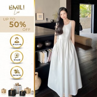 Đầm 2 dây khoét lưng Emili đầm suông dài hở lưng đi tiệc đi biển kiểu xinh 