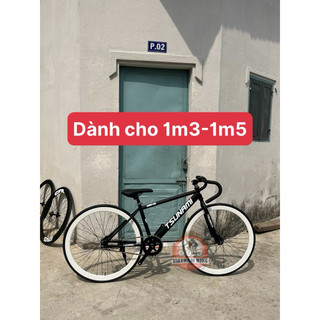 Xe đạp thể thao fixed gear tsunami màu đen bánh trắng từ 1m3-1m5 chạy