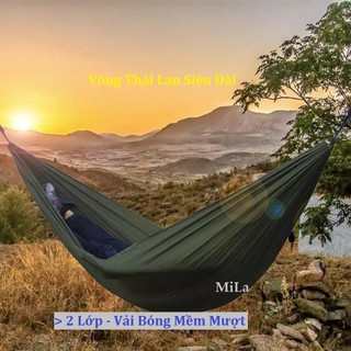 Võng Vải Dù 2 Lớp Siêu Dài Năm Mát Tặng Kèm 5M Dây Dù