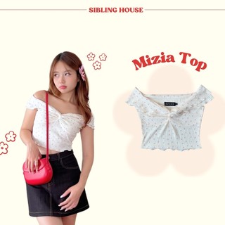  Áo kiểu croptop nữ thiết kế xoắn ngực bẹt vai họa tiết hoa nhí Mizia Top  - Sibling House