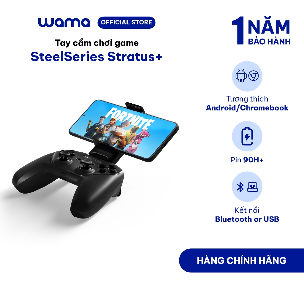 Tay cầm chơi game SteelSeries Stratus+ màu đen tương thích Android/Chromebook, pin 90H, bảo hành 1 n