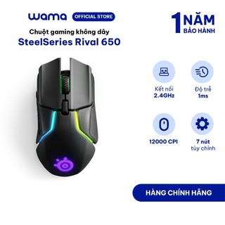 Chuột gaming không dây steelseries rival 650 màu đen, led rgb, 18000cpi, 350ips, 60 triệu clicks, bảo hành 1 năm