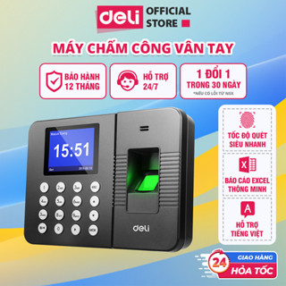 Máy Chấm Công Quét Vân Tay Deli Chính Hãng Nhận Diện Gương Mặt Tiếng Việt Kết Nối USB Báo Cáo Excel