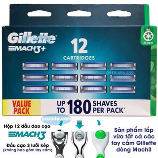 Lưỡi dao cạo râu Gillette Mach3+ (đầu cạo 3 lưỡi kép - không bao gồm tay cầm)