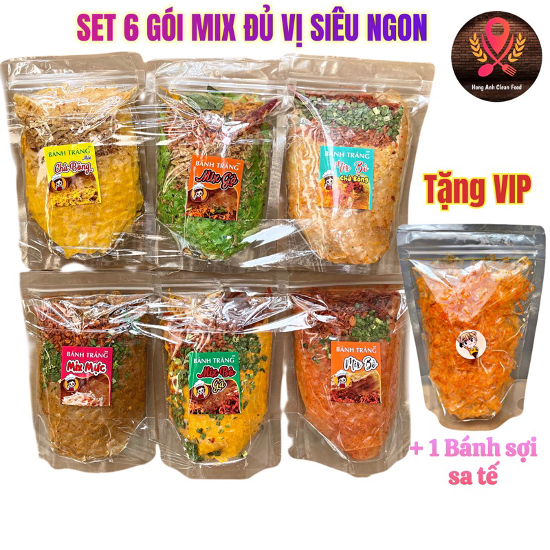COMBO THẬP CẨM 6 GÓI FULL TOPING BÁNH TRÁNG LONG AN 6 GÓI VỊ CAY & KHÔNG CAY TẶNG 1 Gói Bánh Sợi Sa Tế ĂN VẶT
