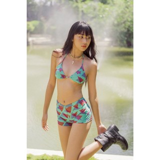 Libé workshop - bikini hai mảnh cùng quần ngắn hoạ tiết màu xanh