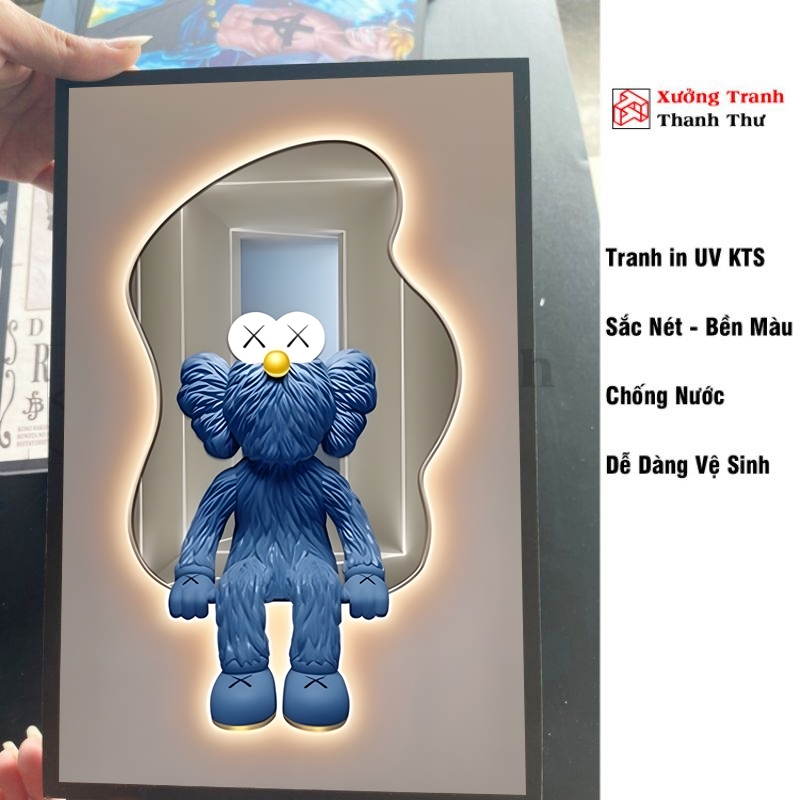 Bộ 3 Tranh Dán Tường Gấu Bearbrick, Gấu Kaws Trang Trí Cao Cấp Tranh Treo Tường Decor Phòng Khách Phòng Ngủ