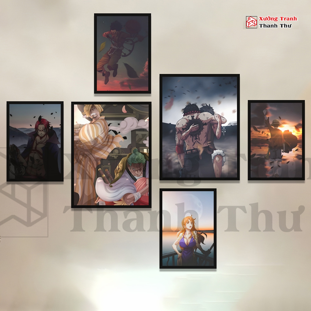 Tranh dán tường sét 6 tranh Formex - Tranh Treo Tường ZORO-LUFFY-ACE - KAIDO-LAW Anime - Tranh dán a