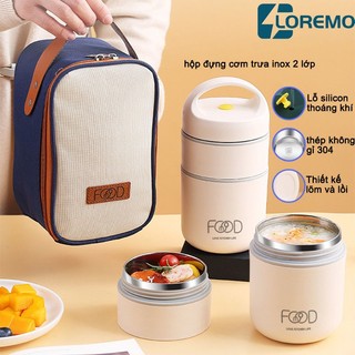 Hộp đựng cơm giữ nhiệt 680ml 1240ml 2 lớp inox 304 Hộp đựng và túi đựng đồ ăn trưa cách nhiệt di động