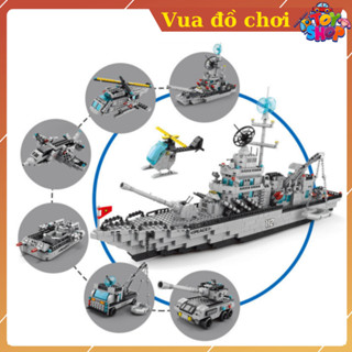   1560 Chi Tiết  Bộ đồ chơi lắp ráp 6 mô hình Tàu Chiến Tàu Chiến Kèm Xếp Hình Máy Bay Xe tăng Trực Thăng LeleBrother 