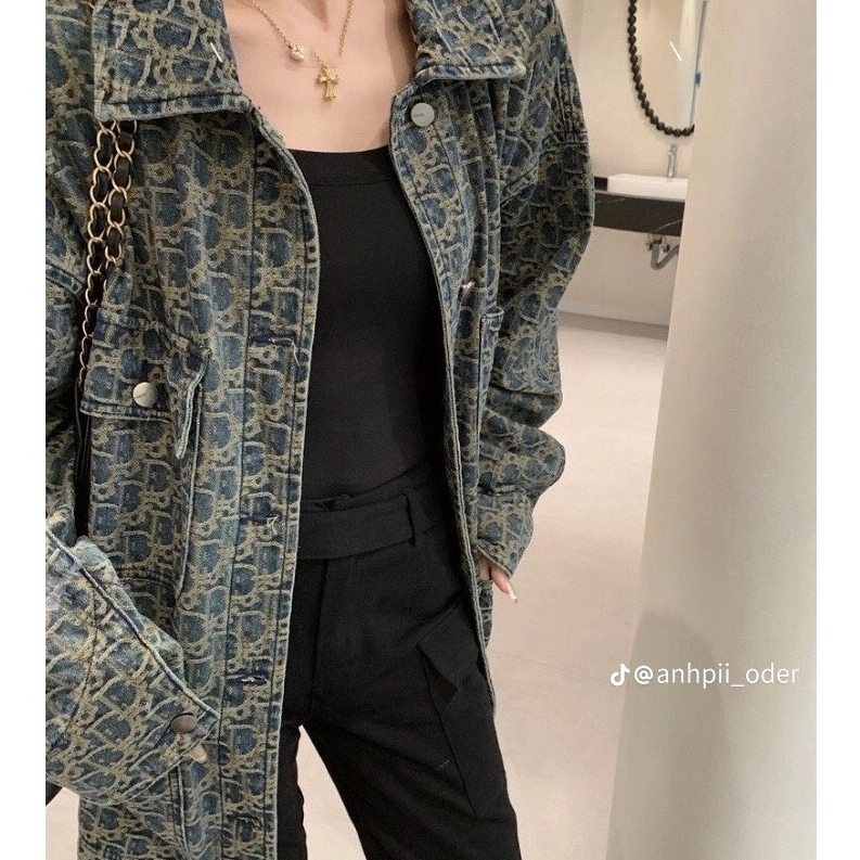 Áo khoác Denim, áo khoác ngoài vải bò nam nữ họa tiết Đìor form rộng hàng cao cấp | BigBuy360 - bigbuy360.vn
