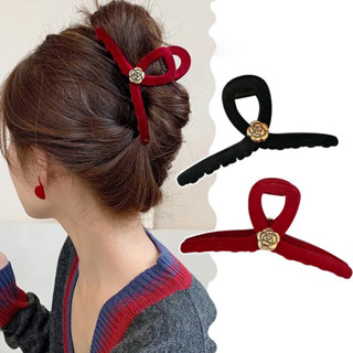 Kẹp Tóc Càng Cua  Nhung Đính Hoa Trà Sang Trọng