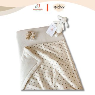 Chăn trần bông Mochee cho bé 120x90cm, chăn vải xô muslin họa tiết - Monnie Kids