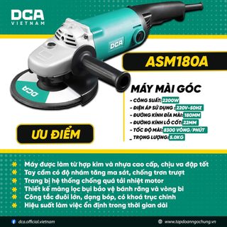 Máy mài góc DCA ASM180A công suất 2200W máy chổi than có tay cầm phụ