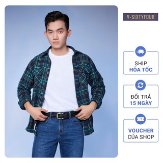 Áo Sơ Mi Nam Caro Xanh Dương Dáng Regular - Men's Regular Fit Blue Caro Shirt V-SIXTYFOUR 123MN4039B1470