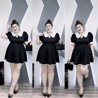 D15 Đầm xoè phối cổ lá sen trắng bigsize 60-110kg