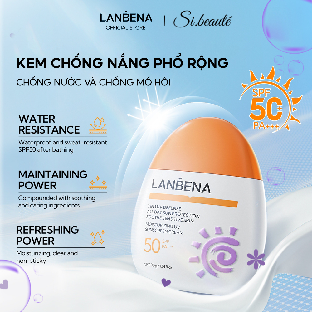 Kem Chống Nắng Chống Nước Không Gây Nhờn Lanbena Uv Barrier Tone Up Làm Trắng SPF50+ Pa+++ 30g