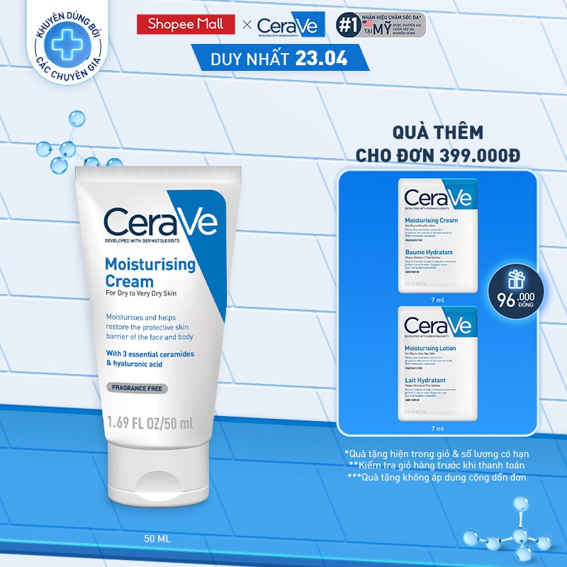 Kem dưỡng ẩm toàn thân (cơ thể và da mặt) Cerave Moisturizing Cream 50ML