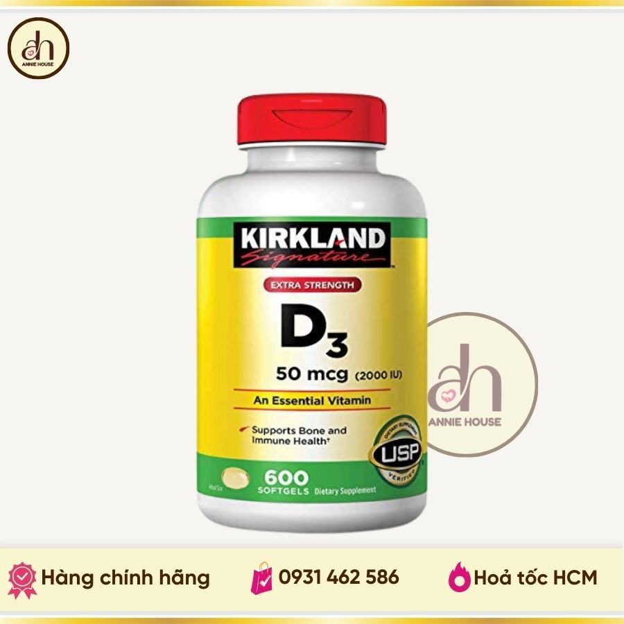 Viên uống Kirkland Signature Vitamin D3 2000IU 600 viên của Mỹ