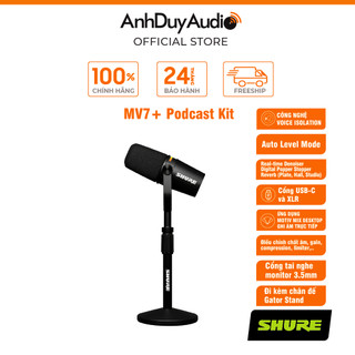 Bộ micro thu âm podcast livestream shure mv7+ cổng usb-c xlr - hàng chính hãng