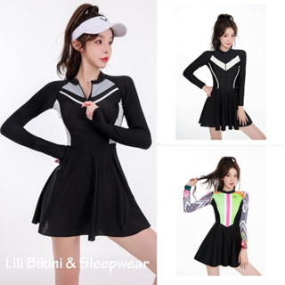 (Bigsize 60-100kg) Đồ bơi nữ váy quần rời, áo bơi kín đáo, tay dài che bụng tôn dáng, bikini màu đen che bắp tay to xịn