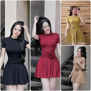 Set Đầm Xoè Hoa Eo Kèm Quần Trong Chất Tăm Lạnh 4 Chiều Năng Động
