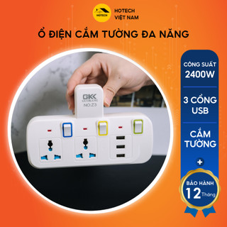 Ổ cắm chia điện không dây đa năng thông minh Hotech 2400W cổng Usb 5V2A chân 2 chấu công tắc nguồn riêng từng ổ OD36H