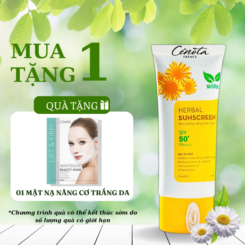 [Hàng Chính Hãng] Kem chống nắng thảo dược Cenota Herbal Sunscreen, KCN cho nam nữ, kem chống nắng cho mặt phù hợp biển