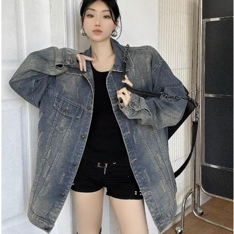 Áo khoác jeans, áo khoác ngoài Bàlencìagà vải bò form rộng dáng unisex thời trang QC | BigBuy360 - bigbuy360.vn