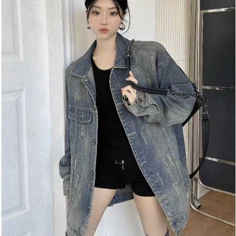 Áo khoác jeans, áo khoác ngoài Bàlencìagà vải bò form rộng dáng unisex thời trang QC | BigBuy360 - bigbuy360.vn