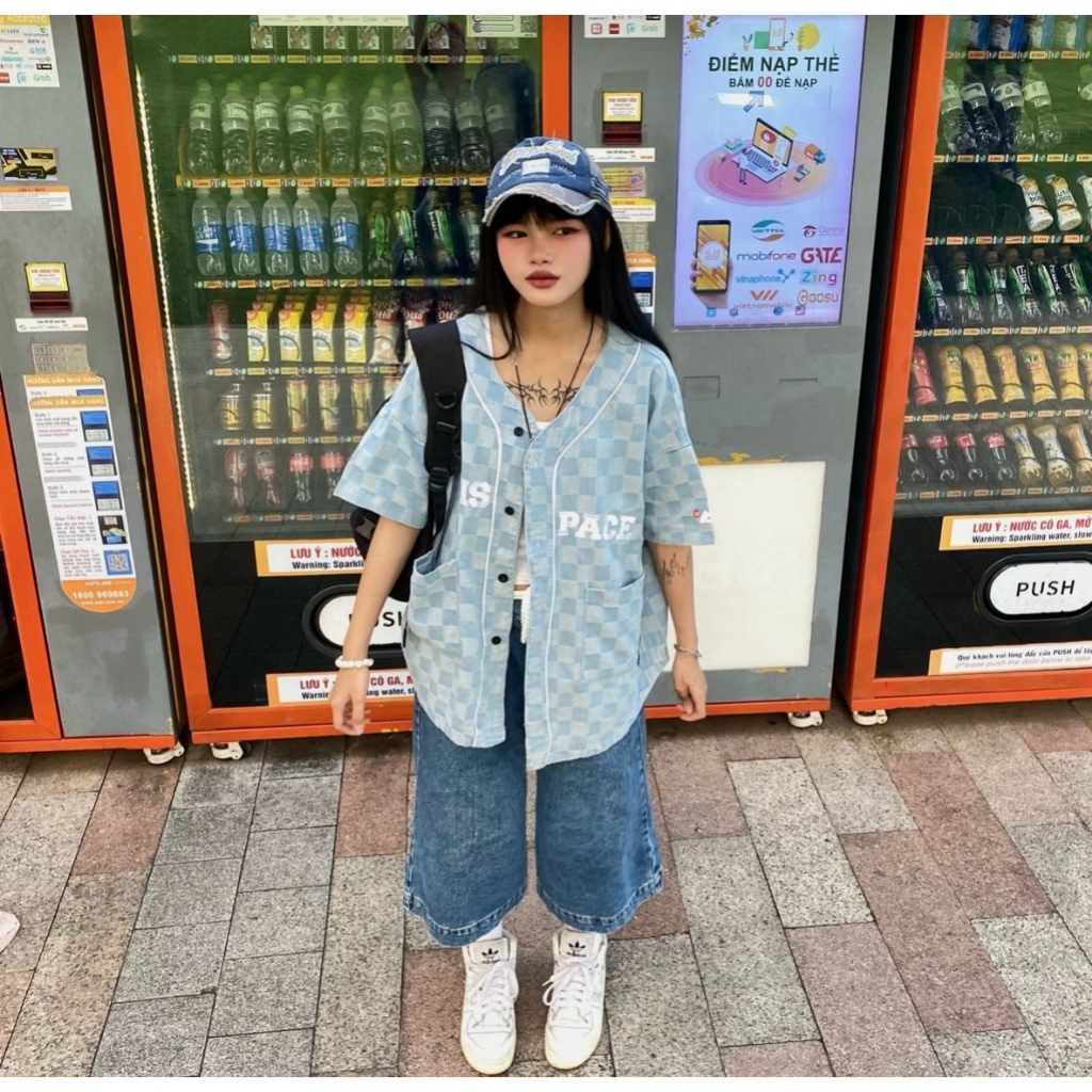 Áo khoác sơ mi, áo bóng chày Uníspace tay lỡ form unisex nam nữ denim | BigBuy360 - bigbuy360.vn