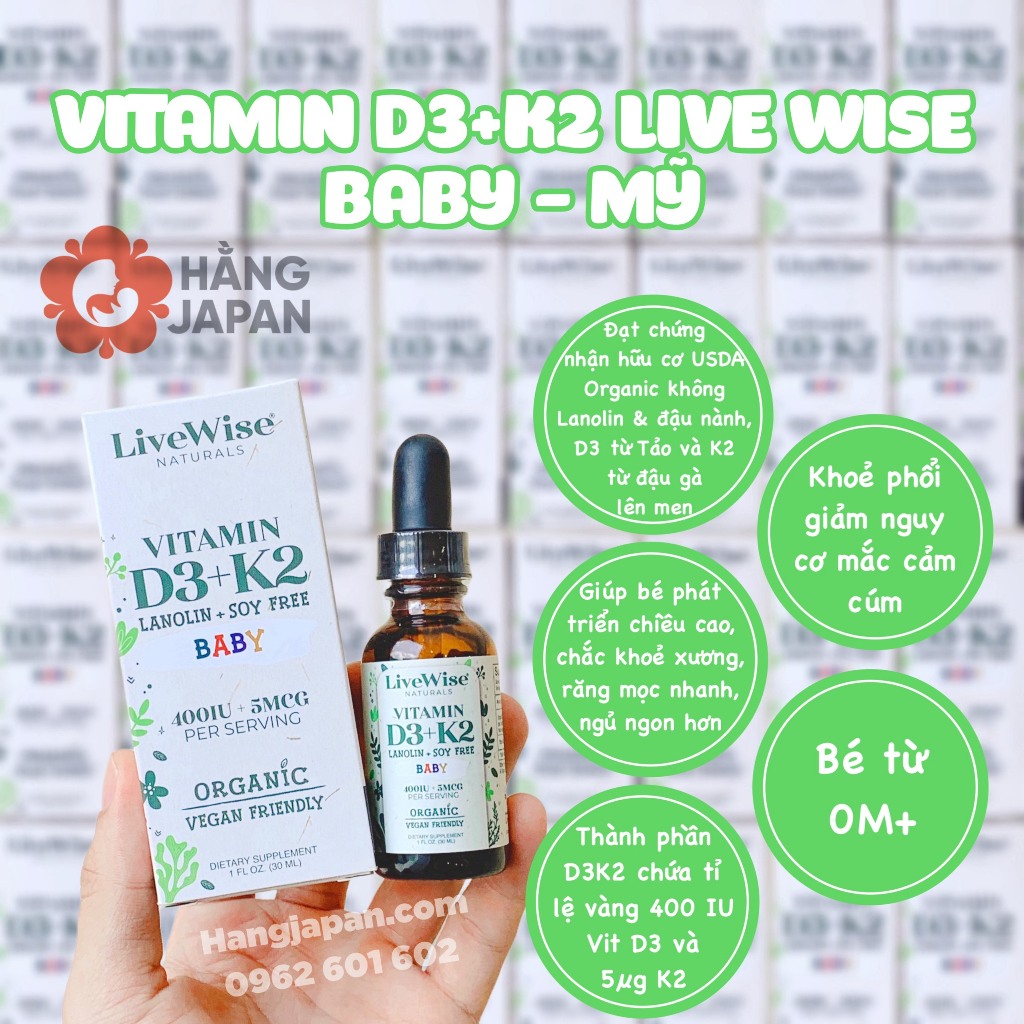 Vitamin D3 K2 MK7 Sunday Natural Đức 15µg 20ml, DHA Omega 3 Livewise, BioAmicus cho bé - Hàng chính hãng date mới nhất