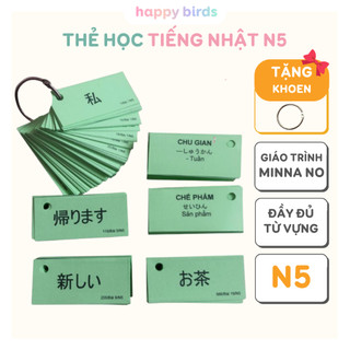 Flashcard thẻ học từ vựng tiếng nhật kanji N5 giáo trình Minnano 1 bản mới nhất dễ học cho người mới bắt đầu Happy Birds